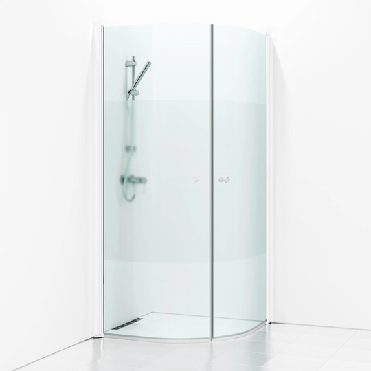 Svedbergs Skoga Dusjhjørne Buet Hvit Matt / 80x80cm Halvfrostet Glass