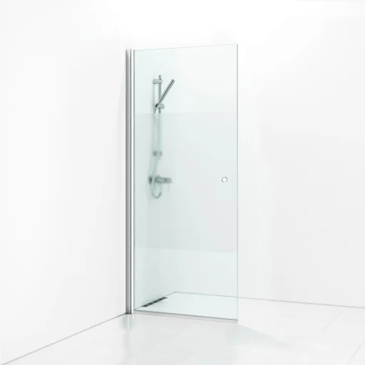 Svedbergs Skoga svingbar dusjveg 87 cm, frostet glass/blank Alu, m/hullgrep