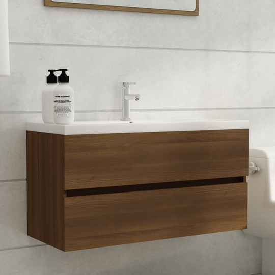 vidaXL badeværelsesskab 90x38,5x45 cm konstrueret træ brun egetræ