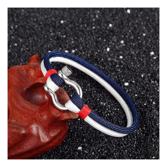 Armbånd, Reb med D-Ring - Blå / Hvid