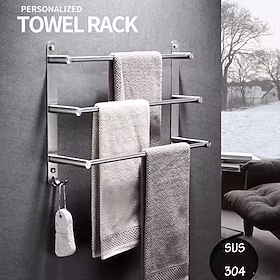 håndkleholder med kroker for bad, 3-lags veggmontert rustfritt stål håndklestativ i børstet nikkel rustsikker håndklestang 40/50/60 cm (sølv)