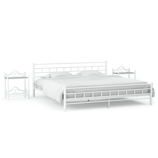 vidaXL sengestel med 2 natborde 140 x 200 cm metal hvid