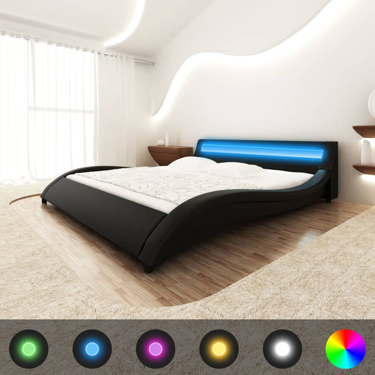 vidaXL kunstlæderseng 140x200 cm med LED hukommelsesskummadras sort