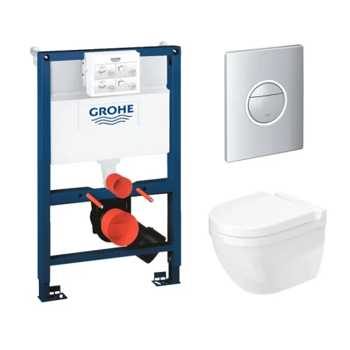 Komplet pakke m/GROHE sisterne, betjeningsplate, Duravit Starck 3 kompakt hengeskål og Soft close sete
