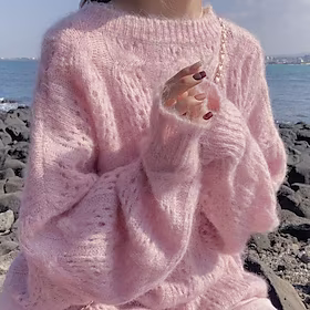 Dame Pullover genser Jumper Heklet Strikke Helfarge Fritid Daglig Drop Shoulder Vinter Høst Melkefull aprikos Melkjadepulver M L XL / Langermet / Løstsittende