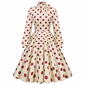kvinners 1950-talls audrey hepburn swingkjole 100 % bomull retro vintage stativ krage sløyfe blussekjole prikker dailywear teselskap 3/4-ermet kjole