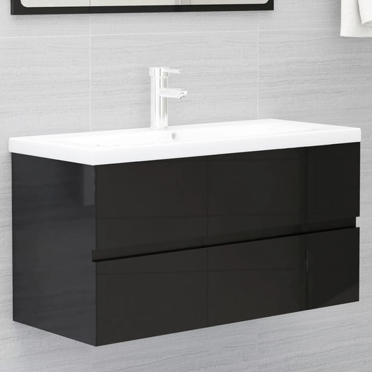 vidaXL vaskeskab 90x38,5x45 cm spånplade sort højglans