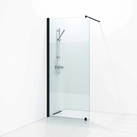 Svedbergs Skoga Dusjvegg Rett (Walk-in) Svart Matt / 80cm Halvfrostet Glass
