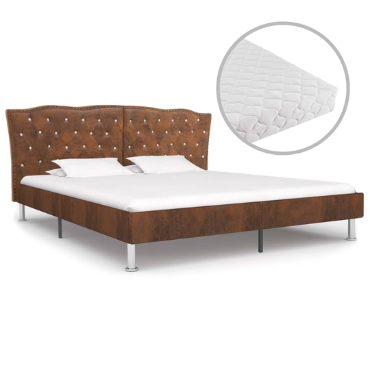 vidaXL seng med madras 160 x 200 cm stof brun