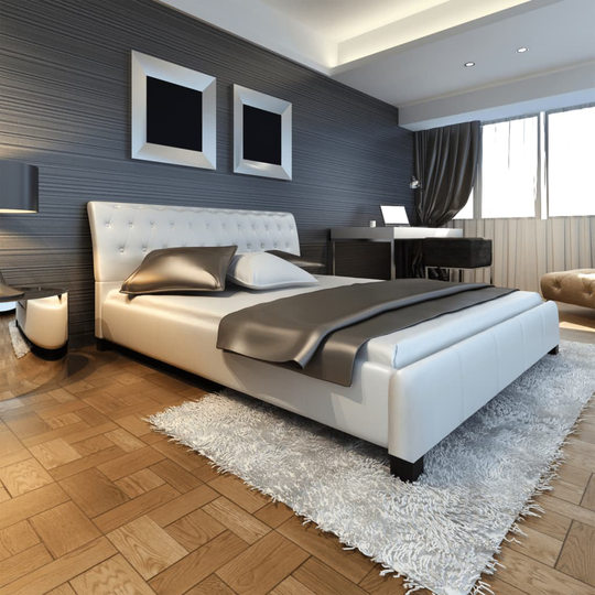 vidaXL kunstlæderseng 180x200 cm med madras luksus hvid