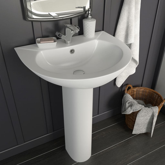 vidaXL fritstående håndvask med piedestal keramik hvid 520 x 440 x 190 mm