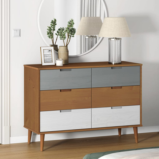 vidaXL kommode 113x40x80 cm massivt fyrretræ brun