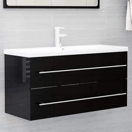 vidaXL vaskeskab 100x38,5x48 cm spånplade sort højglans