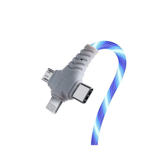 3-i-1 USB lysende ladekabel, 1 m - Blå
