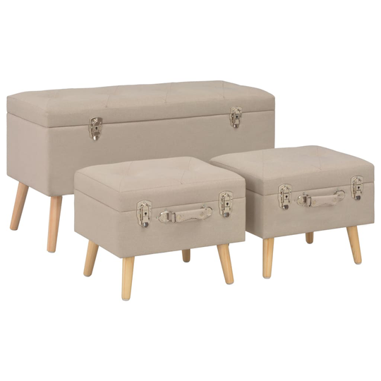 vidaXL opbevaringstaburetter 3 stk. stof beige