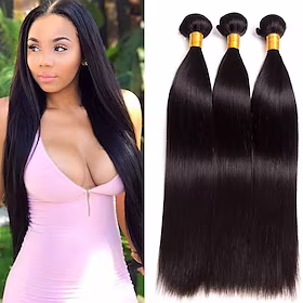 3 pakker Hårvever Brasiliansk hår Rett Hairextensions med menneskehår Ekte remy-hår Hårbunder med 100 % remy-hår Menneskehår Vevet Hairextensions med menneskeh