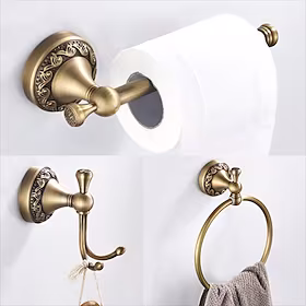 baderomstilbehør håndklering/toalettpapirholder/kåpekrok antikk messing baderom enkeltstang veggmontert utskåret design