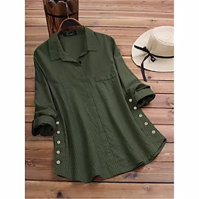 dameskjorte bluse gul grønn vanlig knapp med lange ermer daglig ferie basic streetwear uformelt skjortekrage vanlig bomullslin l