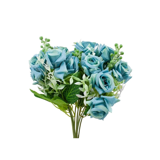 2 stk. Blomsterbuketter i plast, Roser - Blå