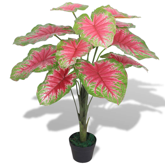 vidaXL kunstig caladium-plante med urtepotte 70 cm grøn og rød