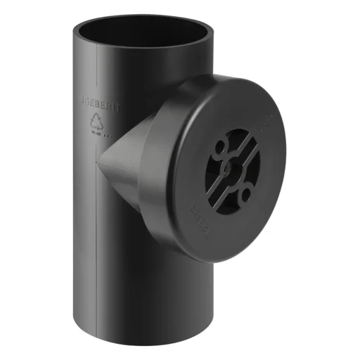 125 mm x 90 ° Rengjøringsrør med deksel sort PEH Geberit