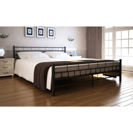 vidaXL sengestel med madras sort pulverlakeret stål 180 x 200 cm