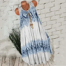 Dame Store størrelser Skiftkjole Blomstret Crew-hals Trykt mønster Ermeløs Vår Sommer Fritid Minikjole Avslappet Daglig Kjole