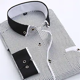 Herre Dresskjorter Skjorte med knapp ned Skjorte med krage Aftæpning Vår Sommer Langermet Svart Hvit Rød Polkadotter Bryllup utendørs Klær Knapp ned