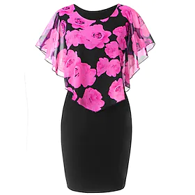 Dame Store størrelser Festkjole Blomstret Crew-hals Trykt mønster Ermeløs Vår Sommer Årgang Elegant Minikjole Formell Arbeid Kjole