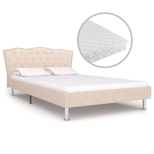 vidaXL seng med madras 140 x 200 cm stof beige