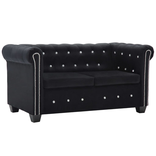 vidaXL 2-personers chesterfieldsofa fløjlsbeklædning 146 x 75 x 72 sort