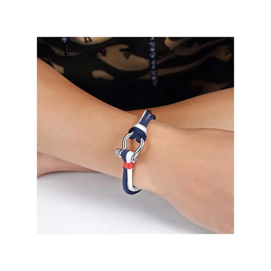 Armbånd, Reb med D-Ring - Dobbel Blå / Hvid