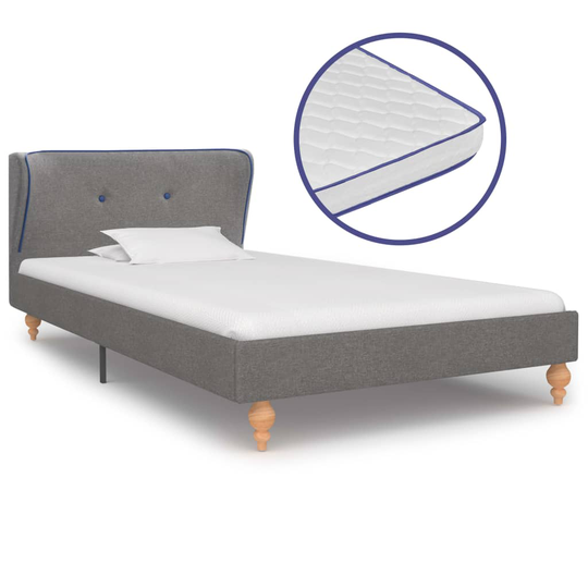 vidaXL seng med madras i memoryskum 90 x 200 cm stof lysegrå