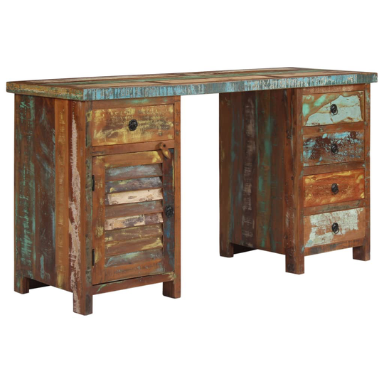 vidaXL piedestal-skrivebord 140x50x77 cm massivt genbrugstræ