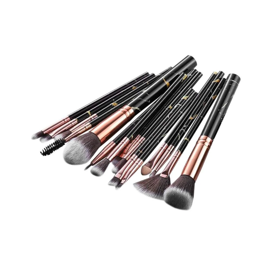 15x Makeupbørster - Sort Marmor