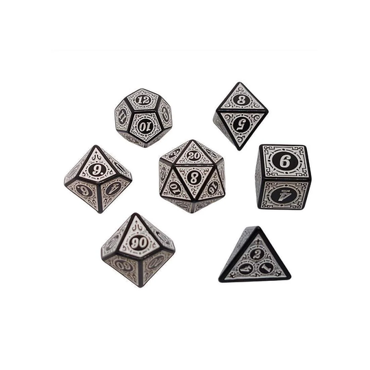 7x Terninger til Dungeons & Dragons (DnD) - Hvid/Sort