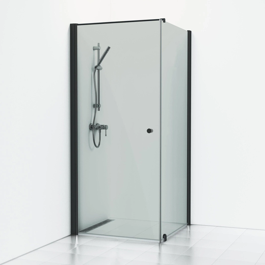 Svedbergs Skoga Dusjhjørne Kombi (Vegg+dør) - Røkfarget Glass Svart Matt / 83x90cm