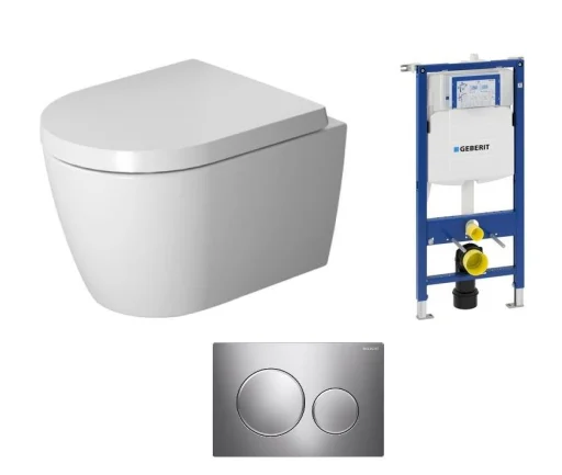Komplet pakke m/Geberit Sigma sisterne, trykknapperr, Duravit ME by Starck Compact hengeskål & Soft Close sete