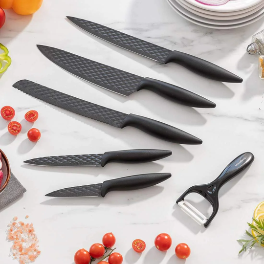 Knivsæt, 6 dele - rustfrit stål