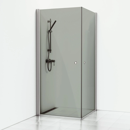 Svedbergs Skoga Dusjhjørne Rett Hullgrep Krom / 80x80cm Røkfarget Glass