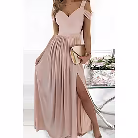 festkjole for kvinner svingkjole lang kjole maxi kjole grønn rosa lysegrønn kortermet ren farge kald skulder vår sommer v-hals romantisk fest 2023 s m l xl xxl