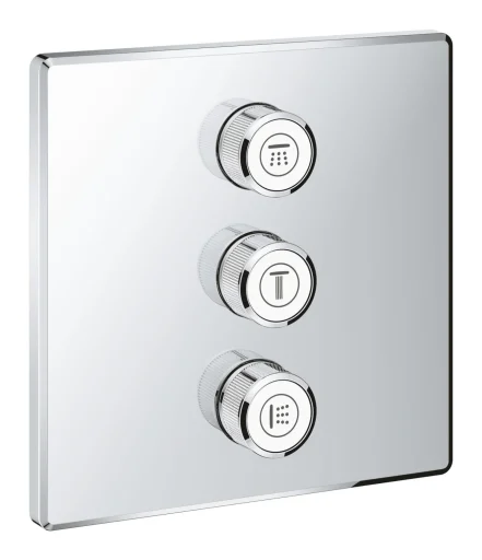 Grohe Grohtherm SmartControl Volume Kvadratisk Kontrollsett, 3 uttak, Krom