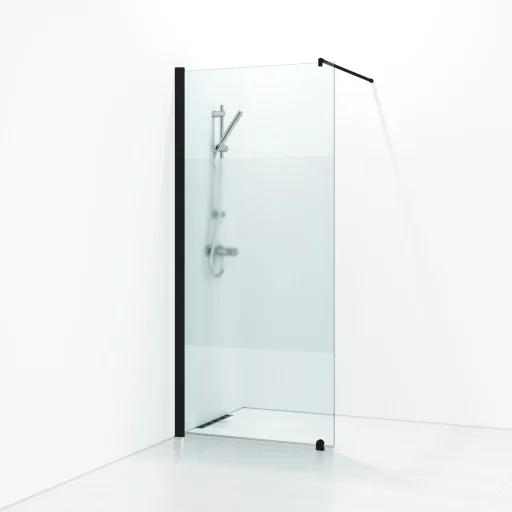 Svedbergs Skoga dusjvegg 90 cm, halvfrostet glass/matt sort