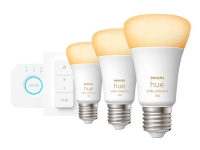 Philips Hue White ambiance Starter Kit - Trådløst belysningssæt - LED-lyspære x 3 - E27 - 8 W (tilsvarende 75 W) - klasse F - varm hvid til kølig dagslys - 2200-6500 K