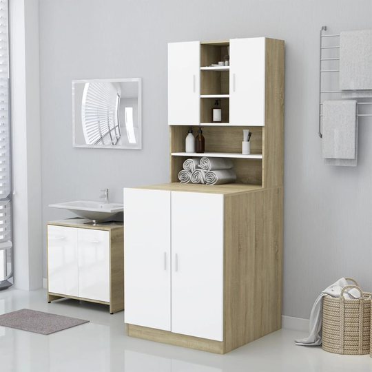 vidaXL vaskemaskineskab 71x71,5x91,5 cm hvid og sonoma-eg