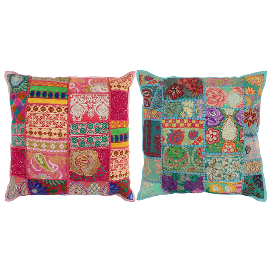vidaXL hynder med patchwork 2 stk. håndlavet 45 x 45 cm pink/turkis