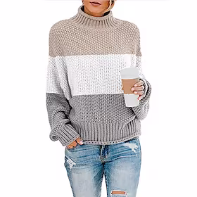 Dame Pullover genser Jumper Tykk Strikke Stripe Helfarge Rullekrage Grunnleggende Fritid Daglig Drop Shoulder Vinter Høst Marineblå Dyp burgunder S M L / Lange
