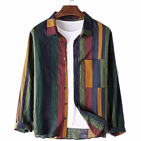 herreskjorte andre utskrifter fargeblokk krage button down krage daglig ferie lappeteppe lange ermede topper basic casual daglig strandgrønn / maskinvask / hån