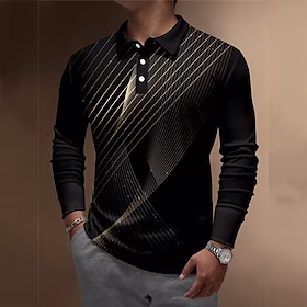 Herre POLO T-skjorte Golf skjorte Grafiske trykk Lineær Aftæpning Gul utendørs Gate Langermet Knapp ned Trykt mønster Klær Mote Gatemote Designer Myk