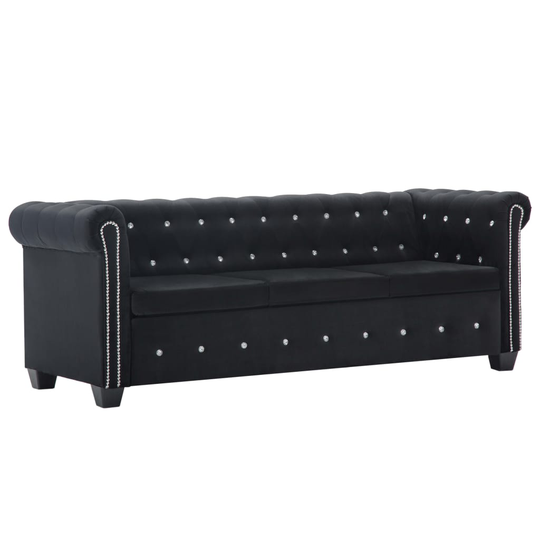 vidaXL 3-personers chesterfieldsofa fløjlsbeklædning 199 x 75 x 72 sort